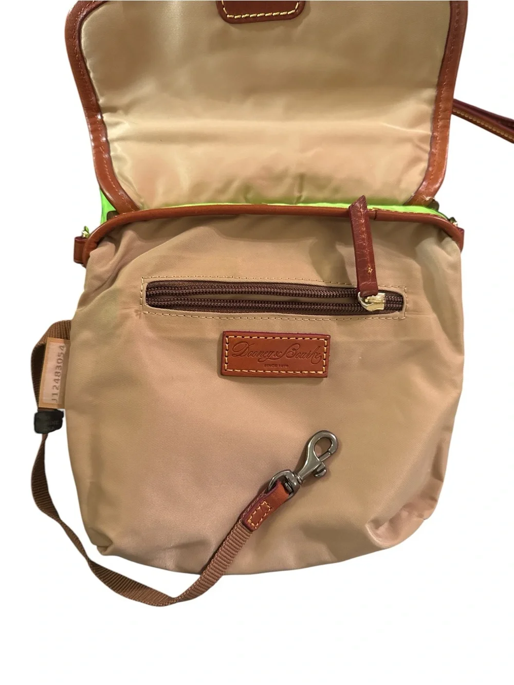 Dooney & Bourke neon Green Nylon Brown Leather Shoulder Bag